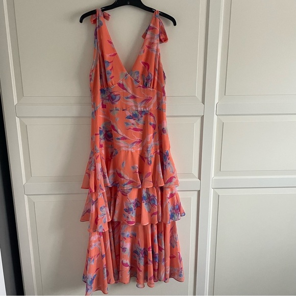 New! Wayf Alma Orange Floral Print Sleeveless Tiered Maxi Dress NWT 1705 - Picture 4 of 11